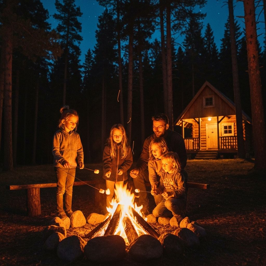 Семья у костра в Лесном Причале